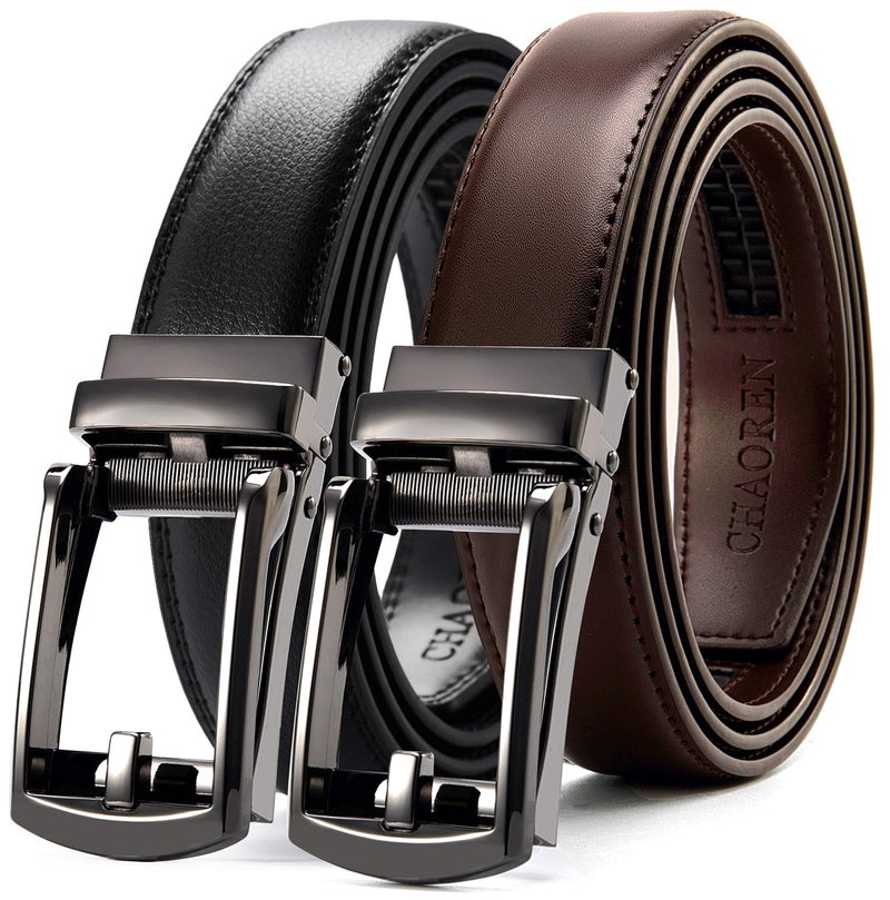 CHAOREN Men's 2 Pack Leather Ratchet Dress Belt, Brown, 1.25" Width, 36" to 42" Waist Adjustable - Image 1
